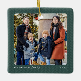 Simple green knit frame one photo Christmas Keramikornament