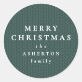 Simple green Merry Christmas gift knit pattern Runder Aufkleber (Vorderseite)