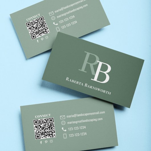 Simple Green Monogram QR Code | Connect with Me Visitenkarte