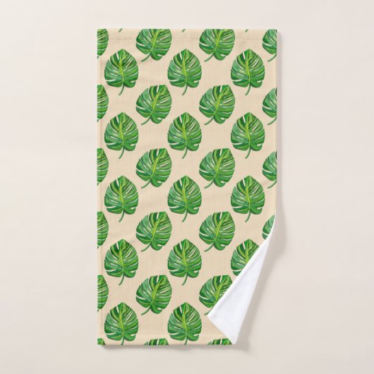 Simple Green Monstera Leaf Pattern on Light Beige Badhandtuch Set (Handtuch)