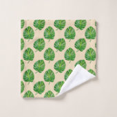 Simple Green Monstera Leaf Pattern on Light Beige Badhandtuch Set (Waschlappen)