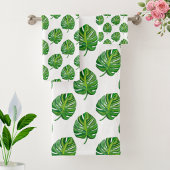 Simple Green Monstera Leaf Pattern on White Badhandtuch Set