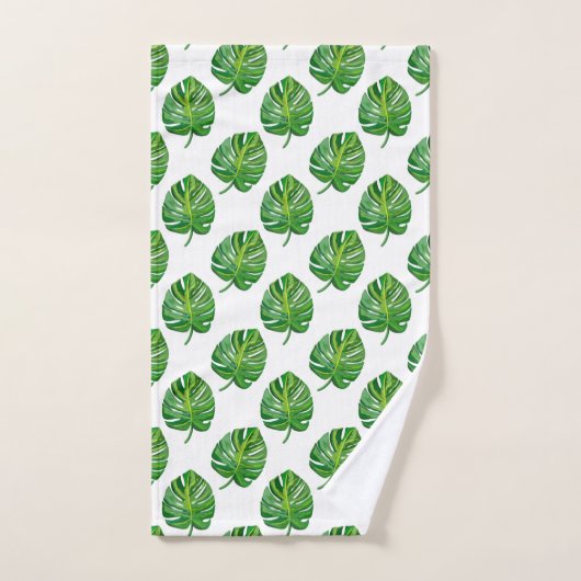 Simple Green Monstera Leaf Pattern on White Badhandtuch Set (Handtuch)