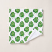 Simple Green Monstera Leaf Pattern on White Badhandtuch Set (Waschlappen)