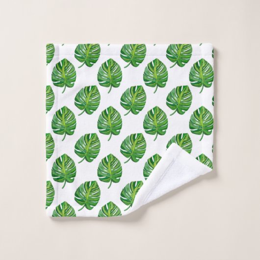 Simple Green Monstera Leaf Pattern on White Badhandtuch Set (Waschlappen)