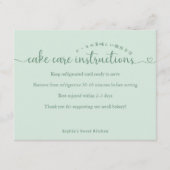 Simple Green Script Cake Care Instructions Bakery Dankeskarte (Vorderseite)