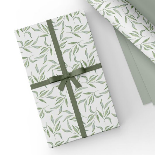 Simple Green Watercolor Leaves Botanical Pattern Geschenkpapier