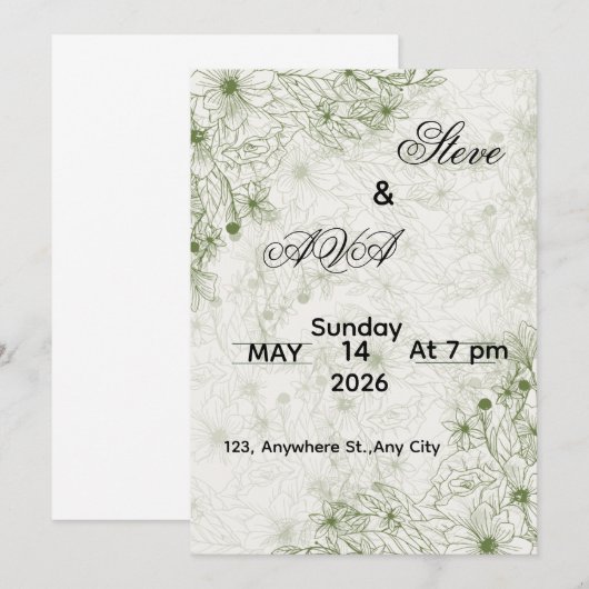 Simple Green Wedding Invitation Einladung (Vorne/Hinten)
