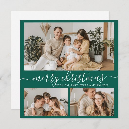 Simple Green White 3 Foto Collage Weihnachten (Vorne/Hinten)