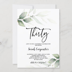 Simple Greenery 30. Geburtstag Einladung