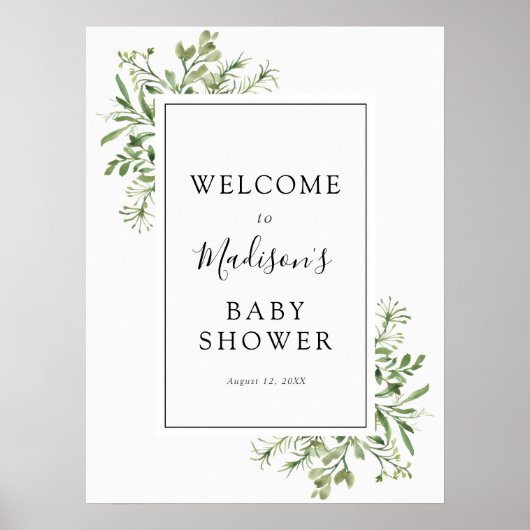 Simple Greenery Baby Dusche Willkommen Poster (Vorne)