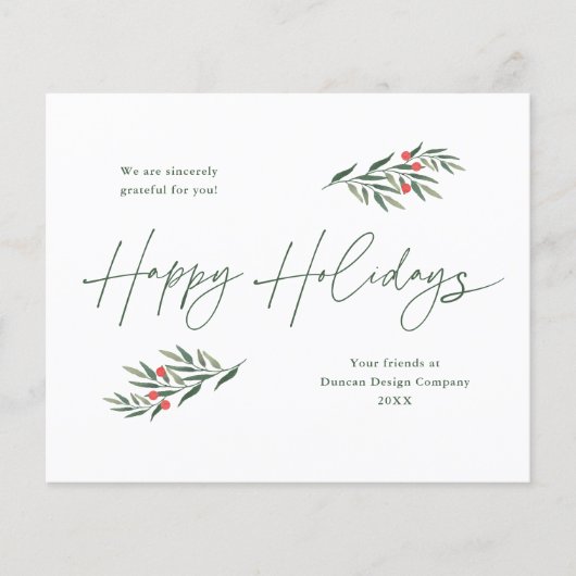 Simple Greenery Blätter Business Holiday Card (Vorderseite)