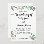 Simple Greenery Bloral Eucalyptus Wedding Invitati Einladung (Vorne/Hinten)