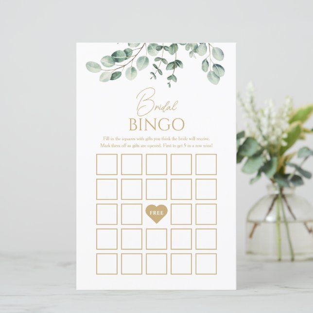 Simple Greenery Bridal Bingo Shower Game (Stehend Vorderseite)