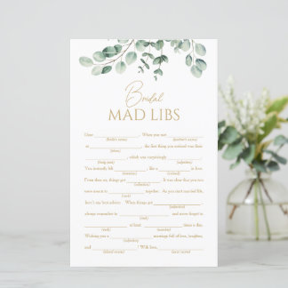 Simple Greenery Bridal Shower Mad Libs Game