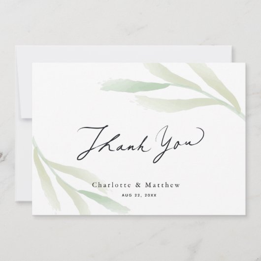 Simple Greenery Caligraphy Wedding Dankeskarte (Vorderseite)