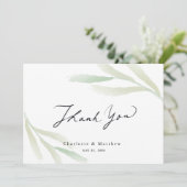 Simple Greenery Caligraphy Wedding Dankeskarte (Stehend Vorderseite)