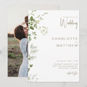 Simple Greenery Couple Foto Wedding Einladung