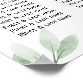 Simple Greenery Elegant Wedding Seating Chart Poster (Ecke)