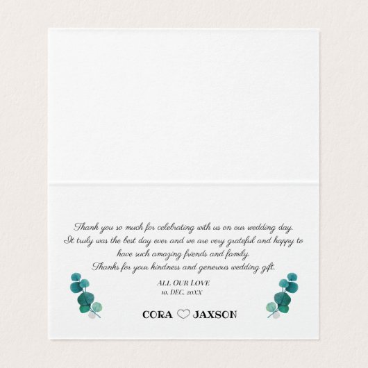 Simple Greenery Eucalyptus Gold Dankeschön Karte (Innenseite Aufgefaltet)