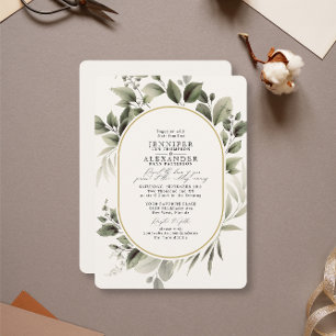 Simple Greenery Eucalyptus Ivory Golden Wedding Einladung