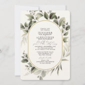 Simple Greenery Eucalyptus Ivory Golden Wedding Einladung (Vorderseite)