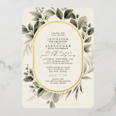 Simple Greenery Eucalyptus Ivory Wedding Gold Folieneinladung (Vorderseite)