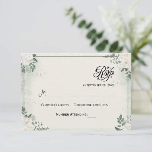 Simple Greenery Eucalyptus RSVP Invitation Karte (Stehend Vorderseite)