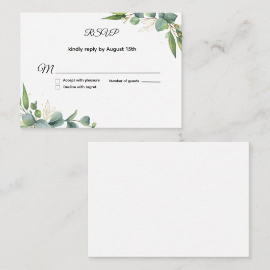 Simple Greenery Eucalyptus Wedding RSVP Card Mitteilungskarte (Vorne/Hinten)
