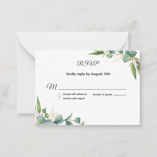 Simple Greenery Eucalyptus Wedding RSVP Card Mitteilungskarte (Vorderseite)