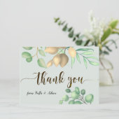Simple Greenery Floral Eucalyptus Wedding Dankeskarte (Stehend Vorderseite)