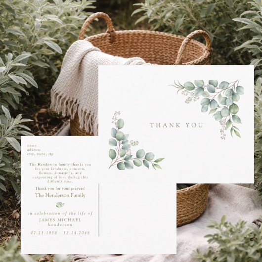 Simple Greenery Funeral Personalized Thank You III Postkarte