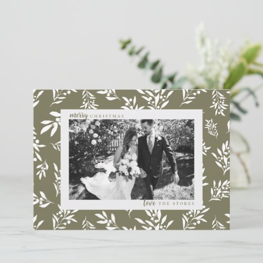Simple Greenery Holiday Weihnachtskarte Dankeskarte (Stehend Vorderseite)