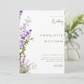Simple Greenery Lavender Foto Wedding Einladung (Stehend Vorderseite)