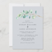 Simple Greenery Light Blue Wedding Einladung (Vorderseite)