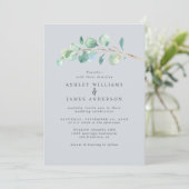 Simple Greenery Light Blue Wedding Einladung (Stehend Vorderseite)