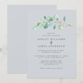 Simple Greenery Light Blue Wedding Einladung (Vorne/Hinten)