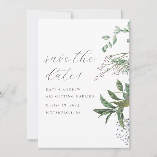 Simple Greenery Meadow Wedding Foto Save the Date (Vorderseite)