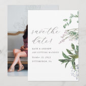 Simple Greenery Meadow Wedding Foto Save the Date (Vorne/Hinten)