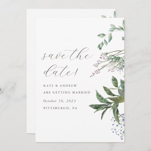 Simple Greenery Meadow Wedding Save the Date (Vorne/Hinten)