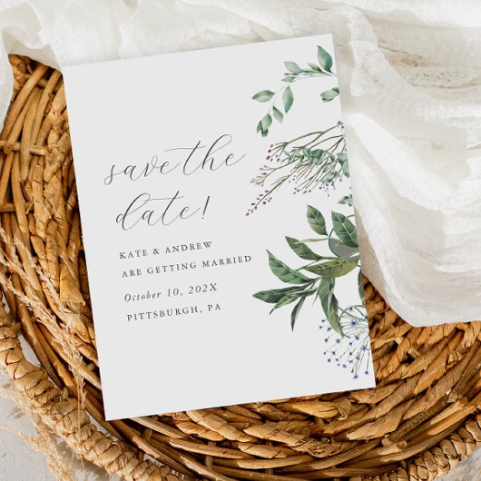 Simple Greenery Meadow Wedding Save the Date Postkarte