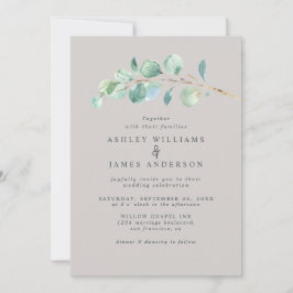 Simple Greenery Pastel Gray Wedding Einladung