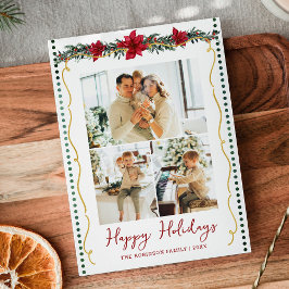 Simple Greenery Poinsettia Happy Holidays 3 Foto Feiertagskarte