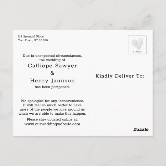 Simple Greenery Postponed Wedding Update Postkarte (Rückseite)