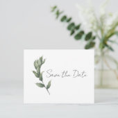 Simple Greenery Save the Date Postcard Postkarte (Stehend Vorderseite)