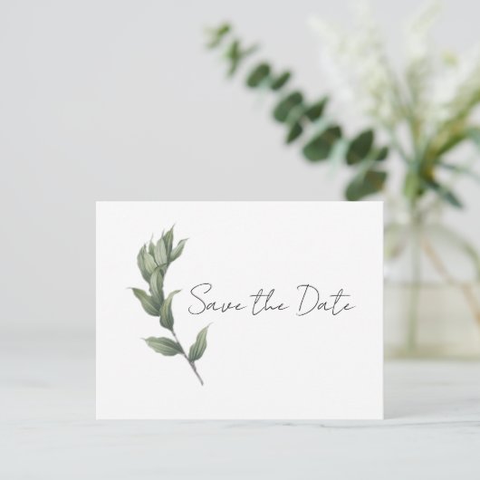 Simple Greenery Save the Date Postcard Postkarte (Stehend Vorderseite)