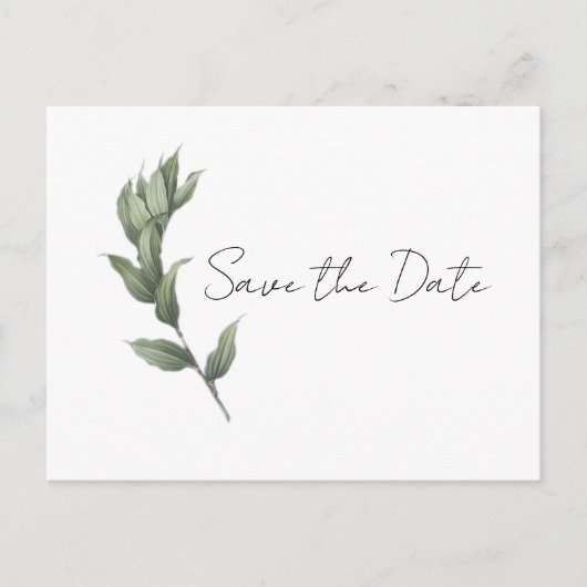 Simple Greenery Save the Date Postcard Postkarte (Vorderseite)