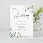 Simple Greenery Script Typografie QR Code Hochzeit Einladung (Stehend Vorderseite)