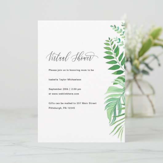 Simple Greenery Virtual Baby Shower Einladung (Stehend Vorderseite)