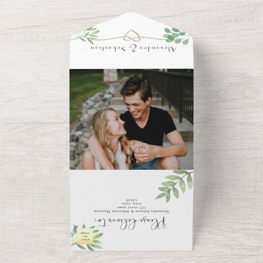 Simple Greenery Wedding All In One Einladung (Außenbereich)